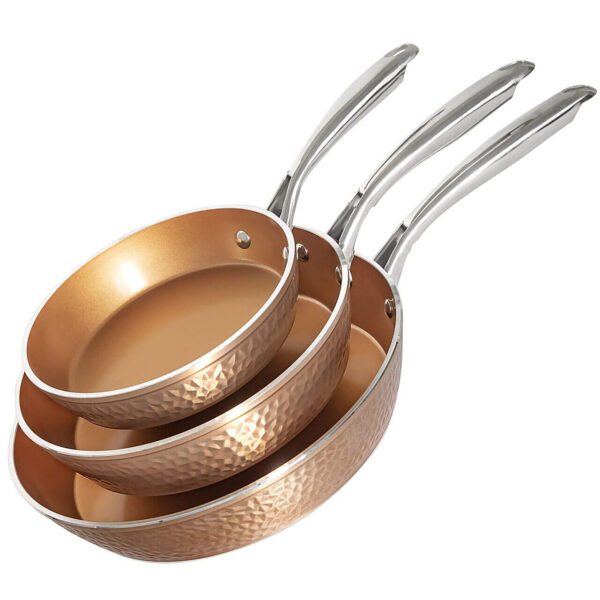 Gotham Steel Hammered Copper 3 Pack Nonstick Frying Pan Set - 8”, 10” & 12”