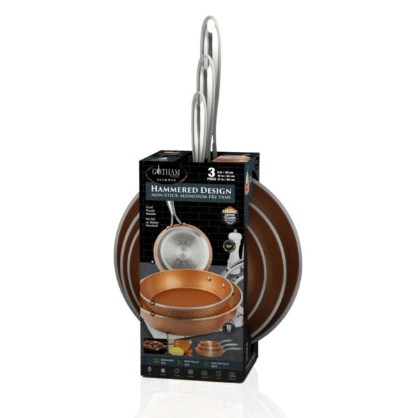 Gotham Steel Hammered Copper 3 Pack Nonstick Frying Pan Set - 8”, 10” & 12” - Image 2