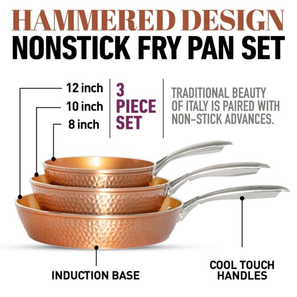 Gotham Steel Hammered Copper 3 Pack Nonstick Frying Pan Set - 8”, 10” & 12” - Image 4