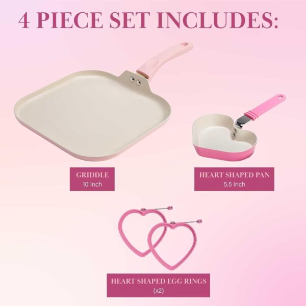 Paris Hilton Breakfast Ceramic Nonstick Cookware Set Includes Square Griddle - Image 2