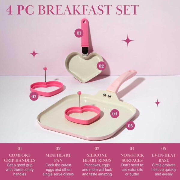 Paris Hilton Breakfast Ceramic Nonstick Cookware Set Includes Square Griddle - Image 5