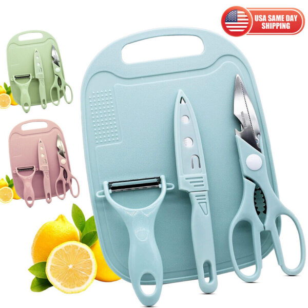 3x Portable Travel Mini Camping Plastic Cutting Board Knife Fruits Scissors Set