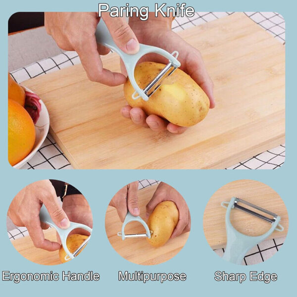 3x Portable Travel Mini Camping Plastic Cutting Board Knife Fruits Scissors Set - Image 3