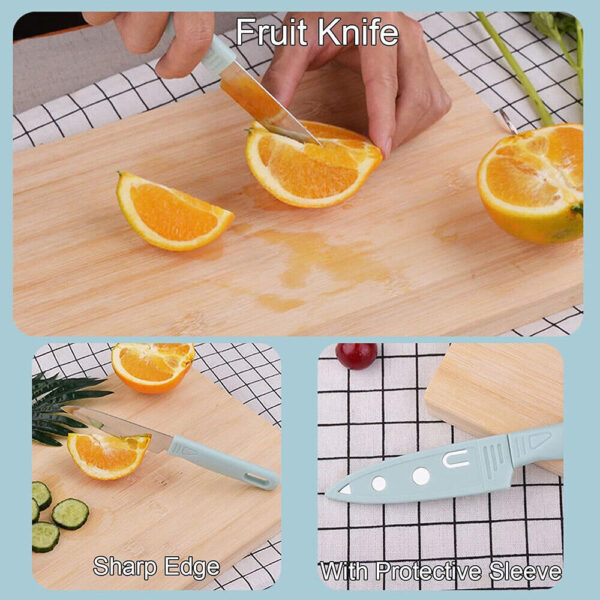 3x Portable Travel Mini Camping Plastic Cutting Board Knife Fruits Scissors Set - Image 4