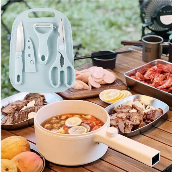 3x Portable Travel Mini Camping Plastic Cutting Board Knife Fruits Scissors Set - Image 7